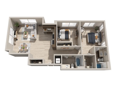 Floor plan for 2 beds, 2 baths, 1115 sqft